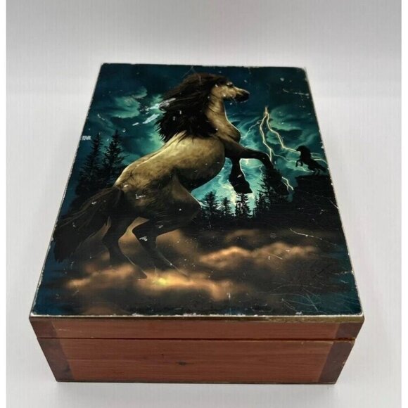 Ridin Hy Ranch Cedar Keepsake Box Horse Lightning Western Decor Storage - Picture 2 of 10